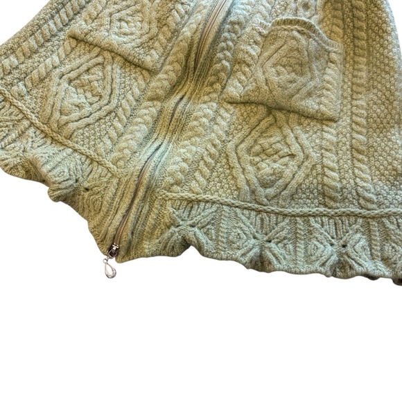 Aran Crafts Cardigan Womens L Green Merino Wool Cable Knit Fisherman Sweater - Picture 6 of 7